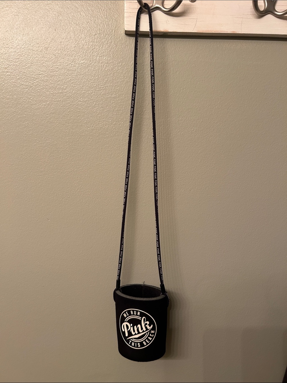 PINK Victoria's Secret Black KOOZIE Crossbody Holder with Logo